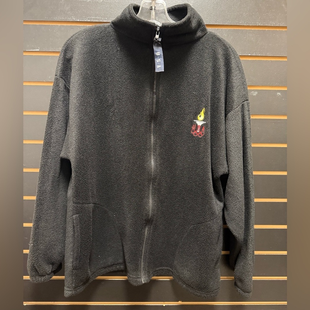 Vintage Team USA Olympic Torch Fleece Jacket Women’s M Black Made in USA